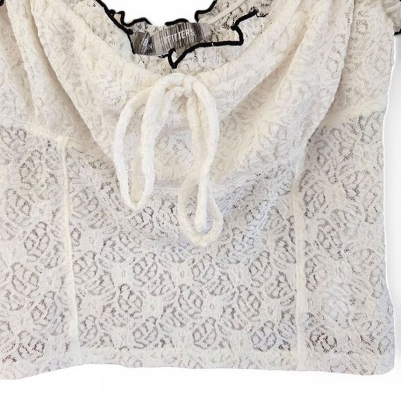 Urban Outfitters Small Elasa White Lace Ruffle Camisole Bustier Top Black Trim - Picture 4 of 7